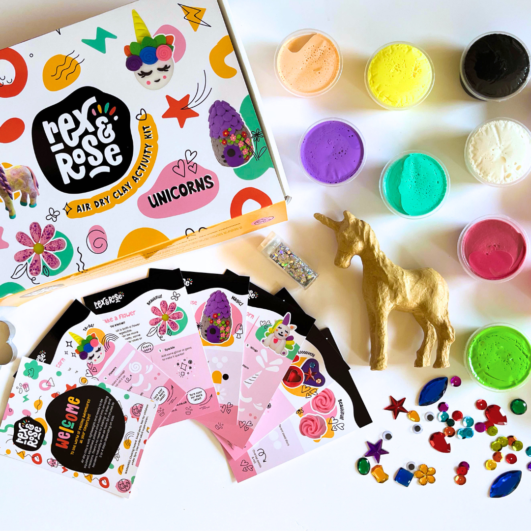 Unicorn Air Dry Clay Activity Kit. Kids unicorn crafts. Kids unicorn gift. Unicorn birthday.