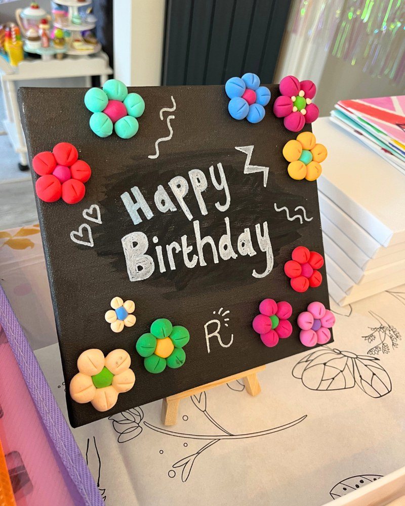 Happy Birthday clay flower canvas