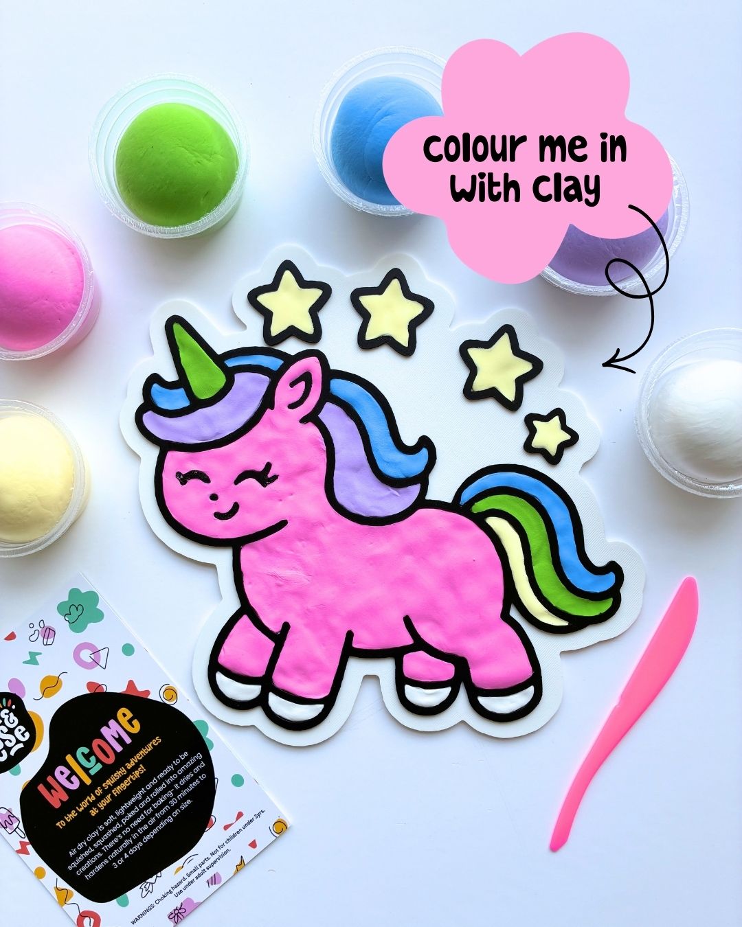 Unicorn Colour-In Clay Craft Kit for Kids, 3D Panel Activity