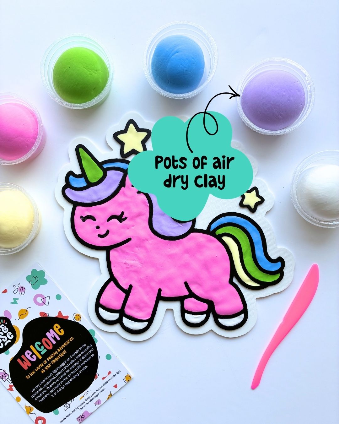 Unicorn Colour-In Clay Craft Kit for Kids, 3D Panel Activity